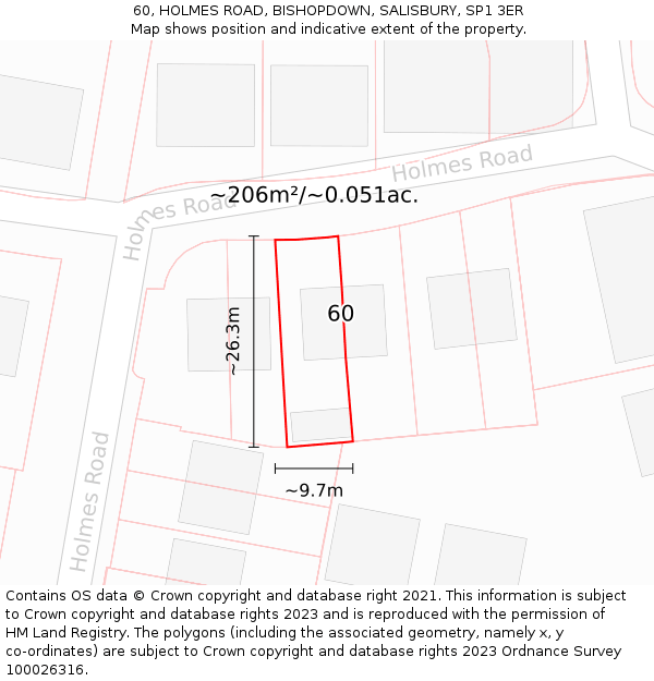 60, HOLMES ROAD, BISHOPDOWN, SALISBURY, SP1 3ER: Plot and title map