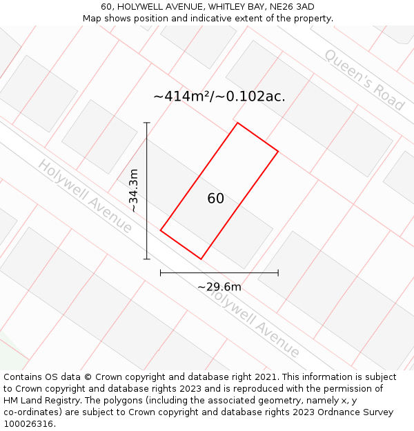 60, HOLYWELL AVENUE, WHITLEY BAY, NE26 3AD: Plot and title map