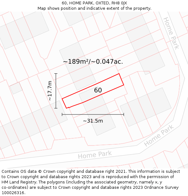 60, HOME PARK, OXTED, RH8 0JX: Plot and title map