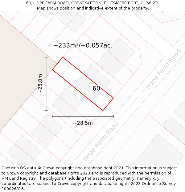 60, HOPE FARM ROAD, GREAT SUTTON, ELLESMERE PORT, CH66 2TL: Plot and title map