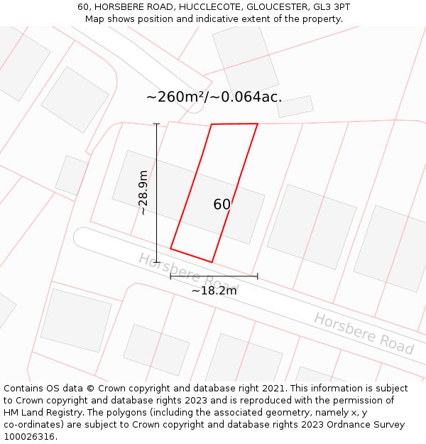 60, HORSBERE ROAD, HUCCLECOTE, GLOUCESTER, GL3 3PT: Plot and title map