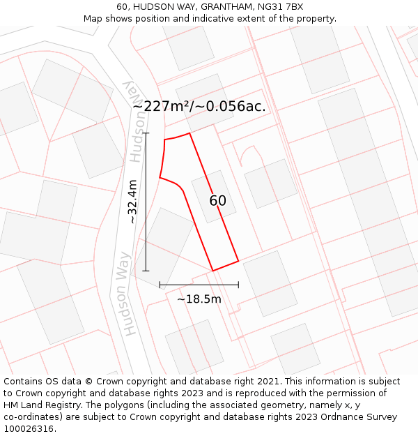 60, HUDSON WAY, GRANTHAM, NG31 7BX: Plot and title map