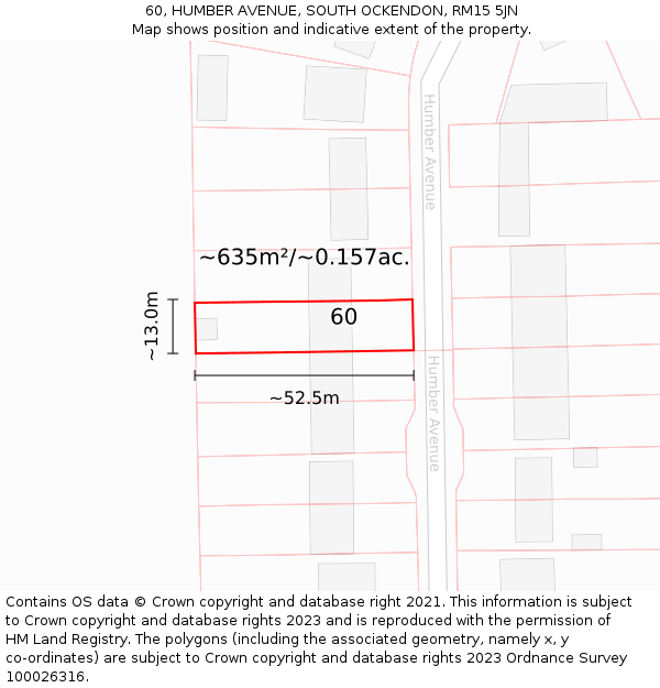 60, HUMBER AVENUE, SOUTH OCKENDON, RM15 5JN: Plot and title map