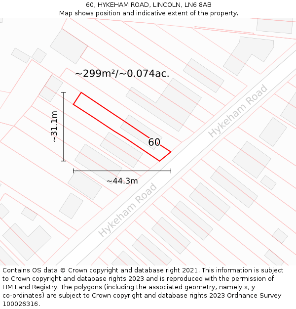 60, HYKEHAM ROAD, LINCOLN, LN6 8AB: Plot and title map