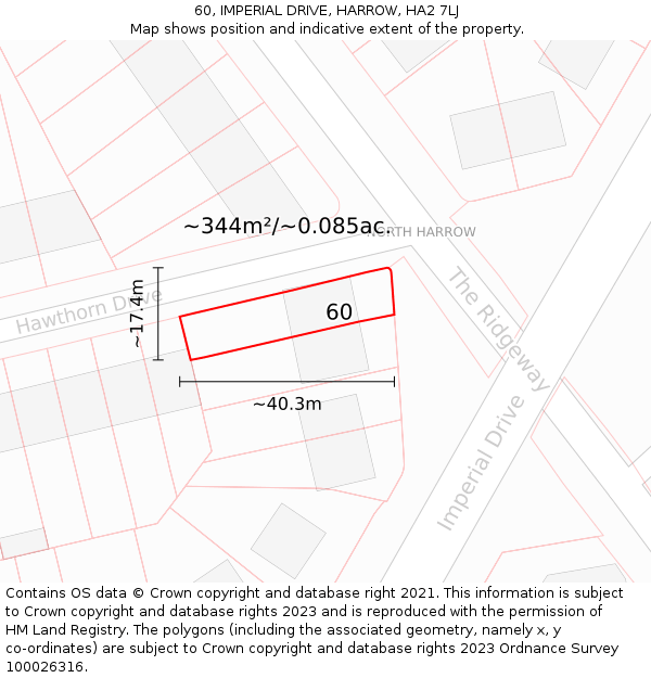 60, IMPERIAL DRIVE, HARROW, HA2 7LJ: Plot and title map