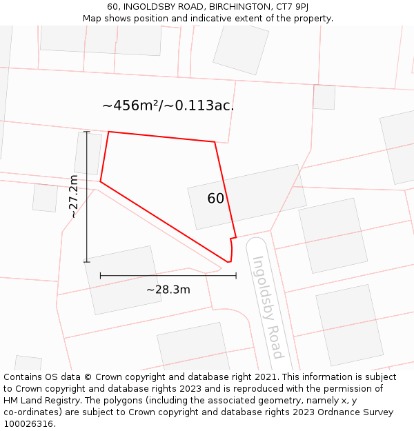 60, INGOLDSBY ROAD, BIRCHINGTON, CT7 9PJ: Plot and title map