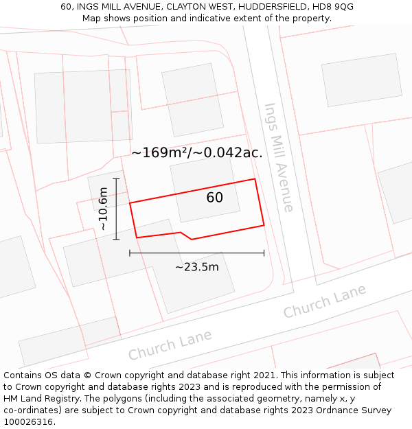 60, INGS MILL AVENUE, CLAYTON WEST, HUDDERSFIELD, HD8 9QG: Plot and title map