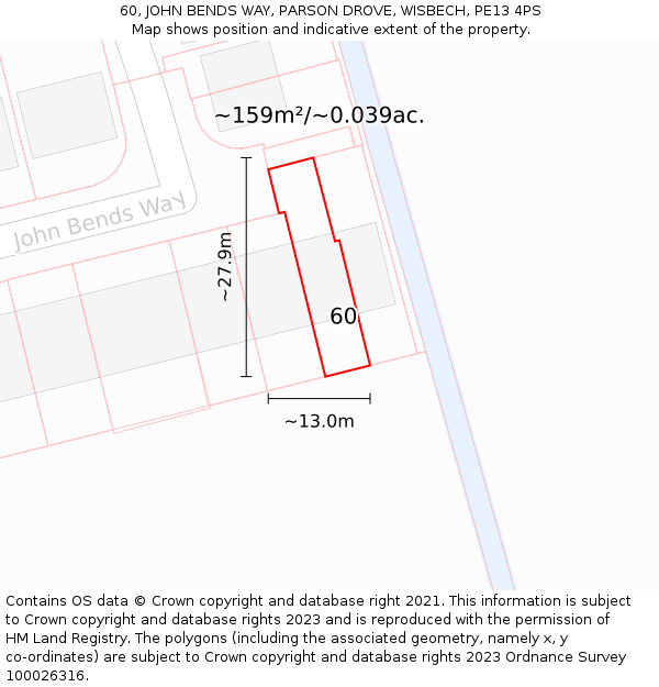 60, JOHN BENDS WAY, PARSON DROVE, WISBECH, PE13 4PS: Plot and title map