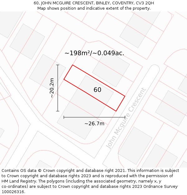 60, JOHN MCGUIRE CRESCENT, BINLEY, COVENTRY, CV3 2QH: Plot and title map