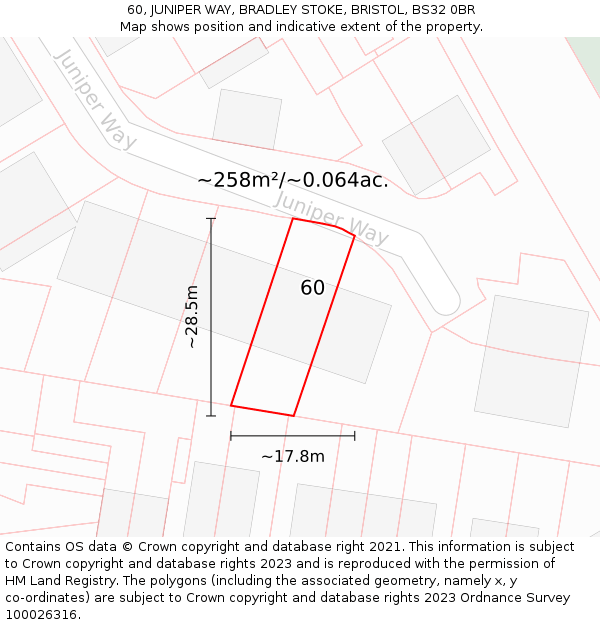 60, JUNIPER WAY, BRADLEY STOKE, BRISTOL, BS32 0BR: Plot and title map