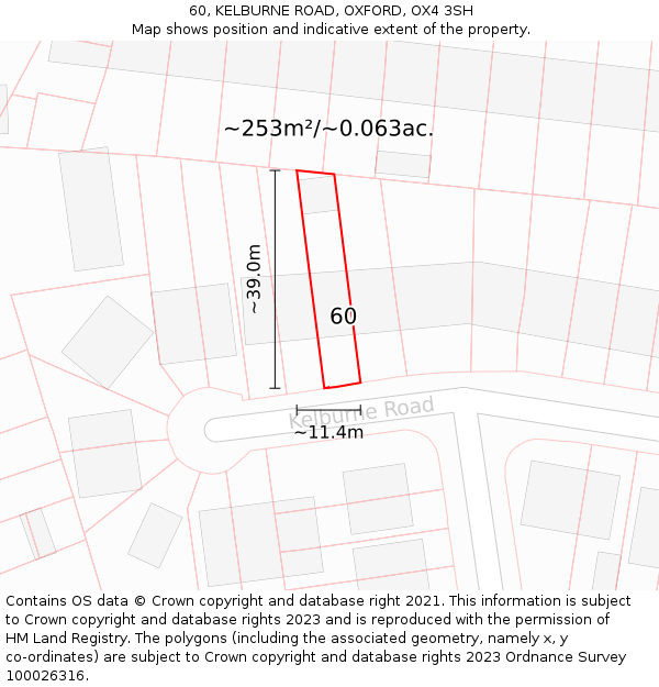 60, KELBURNE ROAD, OXFORD, OX4 3SH: Plot and title map