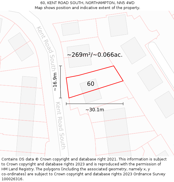 60, KENT ROAD SOUTH, NORTHAMPTON, NN5 4WD: Plot and title map