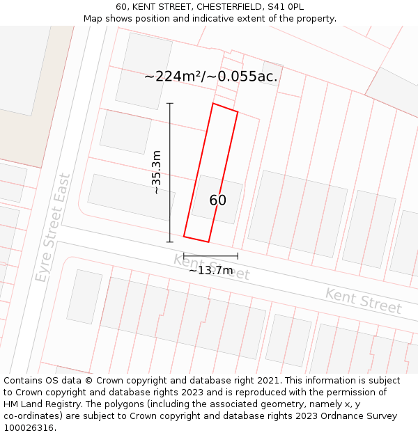 60, KENT STREET, CHESTERFIELD, S41 0PL: Plot and title map