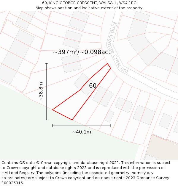 60, KING GEORGE CRESCENT, WALSALL, WS4 1EG: Plot and title map