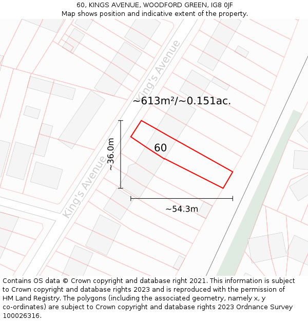 60, KINGS AVENUE, WOODFORD GREEN, IG8 0JF: Plot and title map