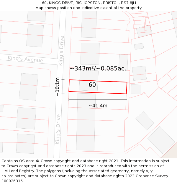 60, KINGS DRIVE, BISHOPSTON, BRISTOL, BS7 8JH: Plot and title map