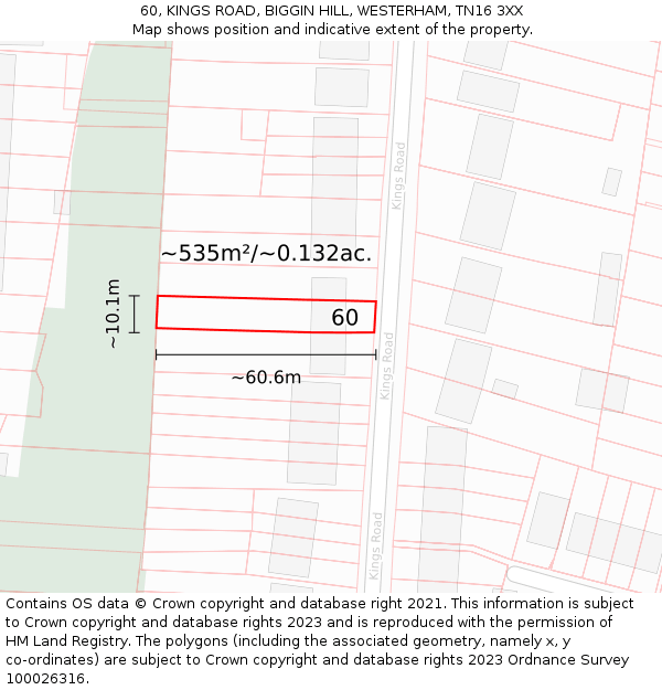 60, KINGS ROAD, BIGGIN HILL, WESTERHAM, TN16 3XX: Plot and title map