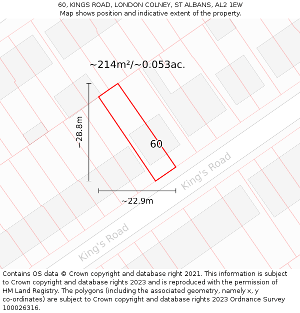 60, KINGS ROAD, LONDON COLNEY, ST ALBANS, AL2 1EW: Plot and title map