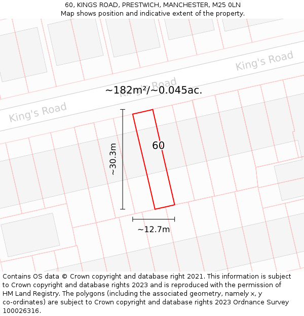 60, KINGS ROAD, PRESTWICH, MANCHESTER, M25 0LN: Plot and title map