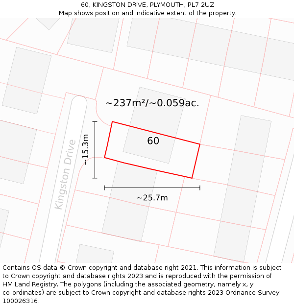 60, KINGSTON DRIVE, PLYMOUTH, PL7 2UZ: Plot and title map