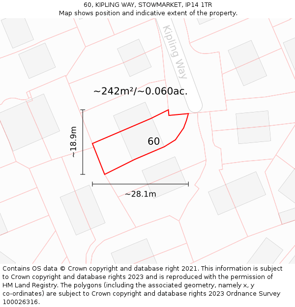 60, KIPLING WAY, STOWMARKET, IP14 1TR: Plot and title map