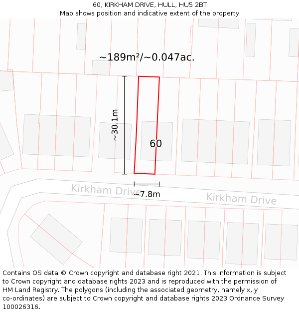 60, KIRKHAM DRIVE, HULL, HU5 2BT: Plot and title map