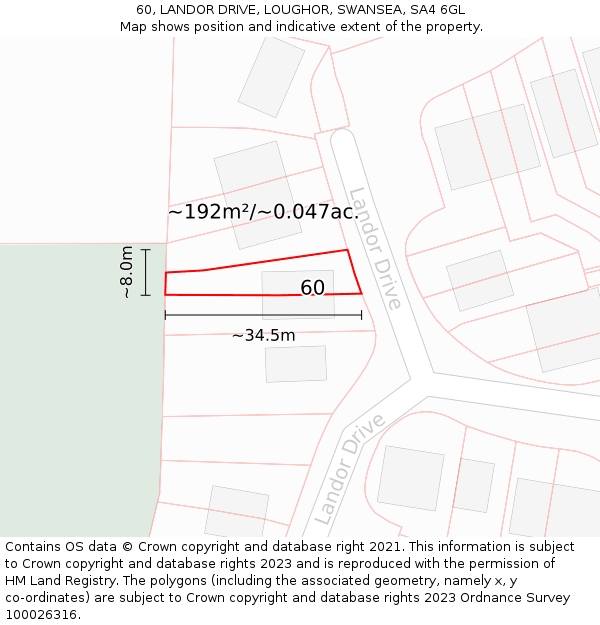 60, LANDOR DRIVE, LOUGHOR, SWANSEA, SA4 6GL: Plot and title map