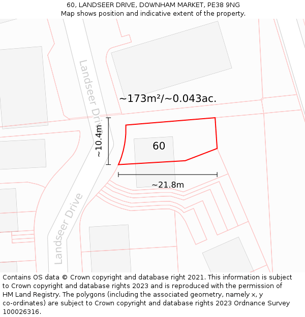 60, LANDSEER DRIVE, DOWNHAM MARKET, PE38 9NG: Plot and title map