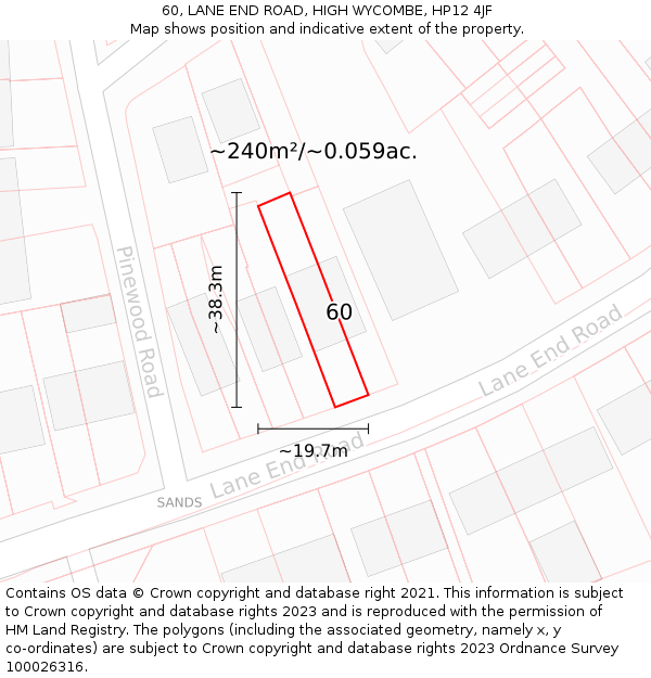 60, LANE END ROAD, HIGH WYCOMBE, HP12 4JF: Plot and title map