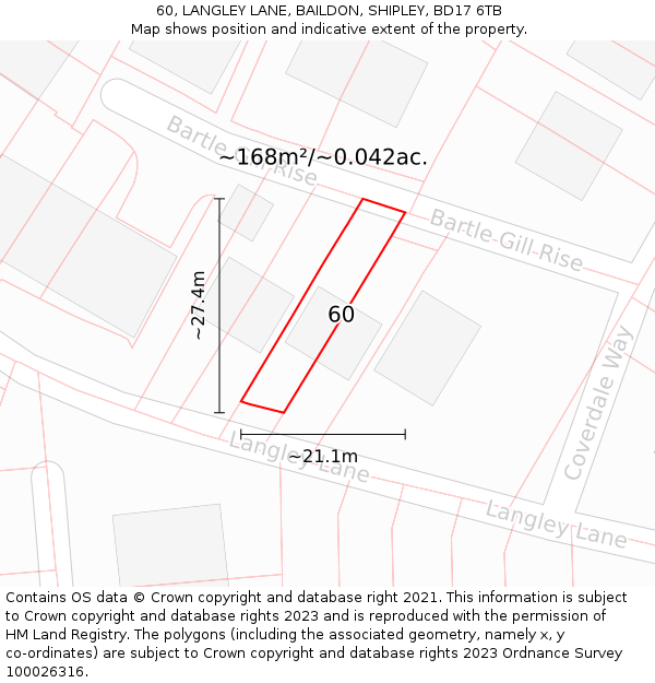 60, LANGLEY LANE, BAILDON, SHIPLEY, BD17 6TB: Plot and title map