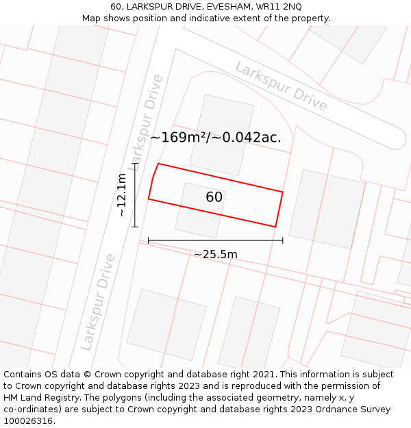 60, LARKSPUR DRIVE, EVESHAM, WR11 2NQ: Plot and title map