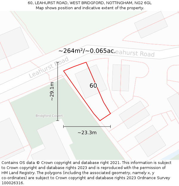 60, LEAHURST ROAD, WEST BRIDGFORD, NOTTINGHAM, NG2 6GL: Plot and title map