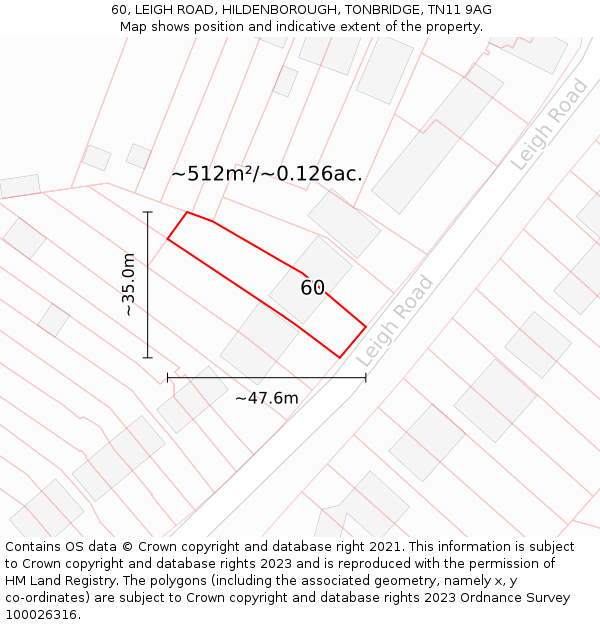 60, LEIGH ROAD, HILDENBOROUGH, TONBRIDGE, TN11 9AG: Plot and title map