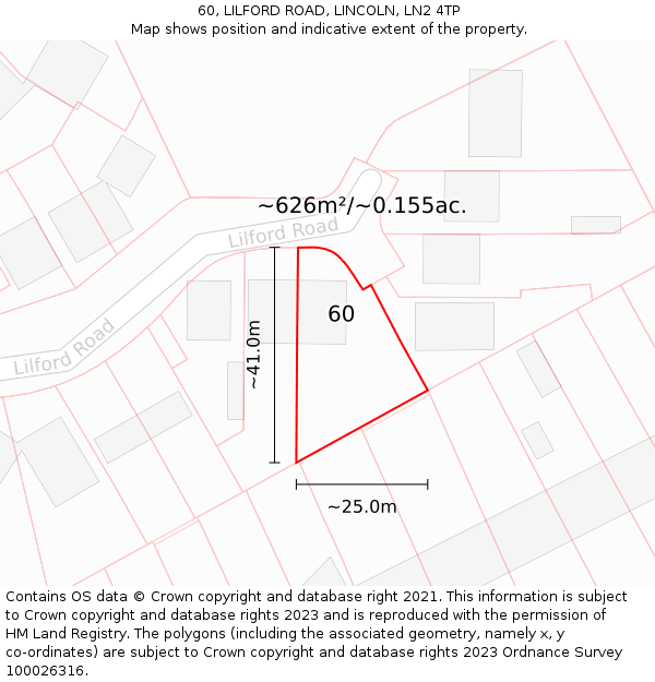 60, LILFORD ROAD, LINCOLN, LN2 4TP: Plot and title map