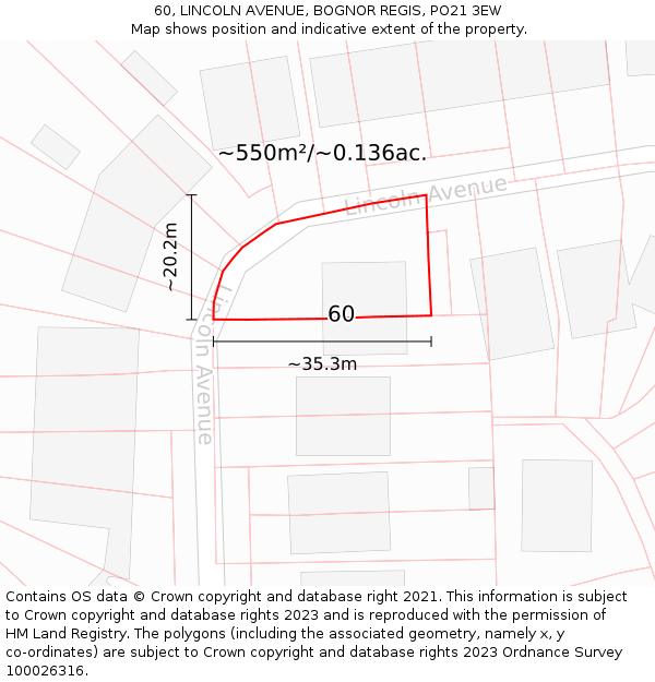 60, LINCOLN AVENUE, BOGNOR REGIS, PO21 3EW: Plot and title map