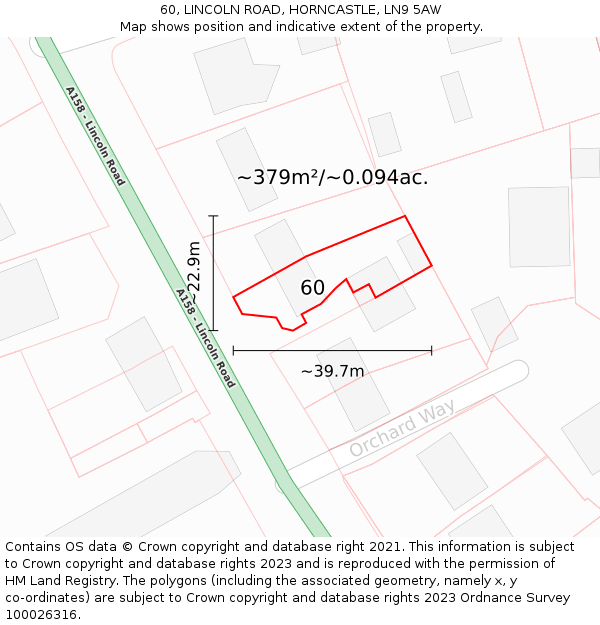 60, LINCOLN ROAD, HORNCASTLE, LN9 5AW: Plot and title map