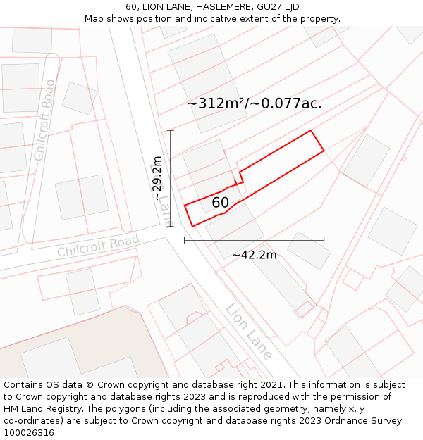 60, LION LANE, HASLEMERE, GU27 1JD: Plot and title map