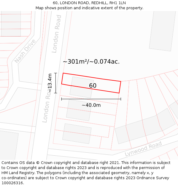 60, LONDON ROAD, REDHILL, RH1 1LN: Plot and title map