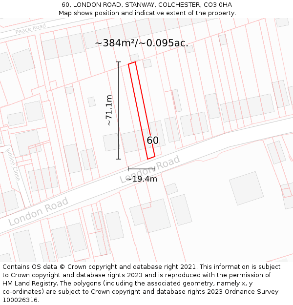 60, LONDON ROAD, STANWAY, COLCHESTER, CO3 0HA: Plot and title map