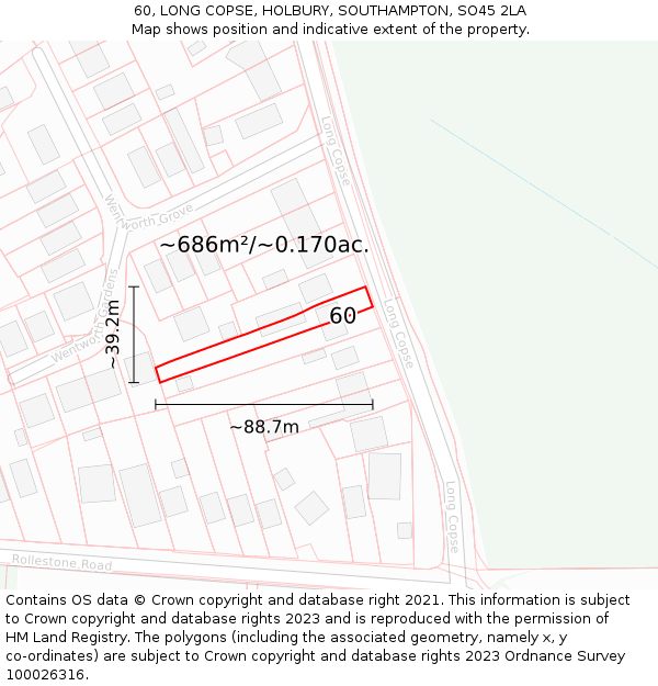 60, LONG COPSE, HOLBURY, SOUTHAMPTON, SO45 2LA: Plot and title map