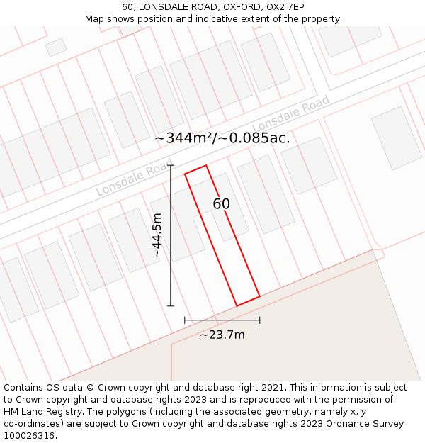 60, LONSDALE ROAD, OXFORD, OX2 7EP: Plot and title map