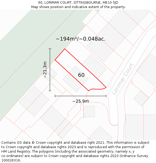 60, LORIMAR COURT, SITTINGBOURNE, ME10 5JD: Plot and title map