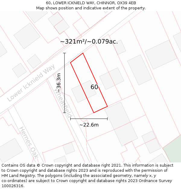 60, LOWER ICKNIELD WAY, CHINNOR, OX39 4EB: Plot and title map