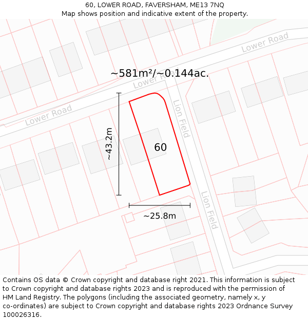 60, LOWER ROAD, FAVERSHAM, ME13 7NQ: Plot and title map