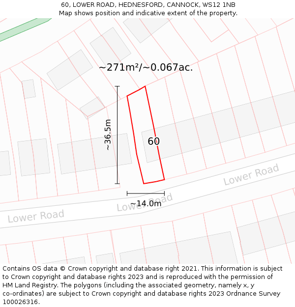 60, LOWER ROAD, HEDNESFORD, CANNOCK, WS12 1NB: Plot and title map