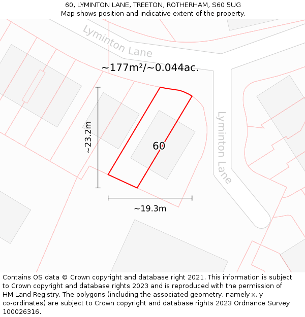 60, LYMINTON LANE, TREETON, ROTHERHAM, S60 5UG: Plot and title map