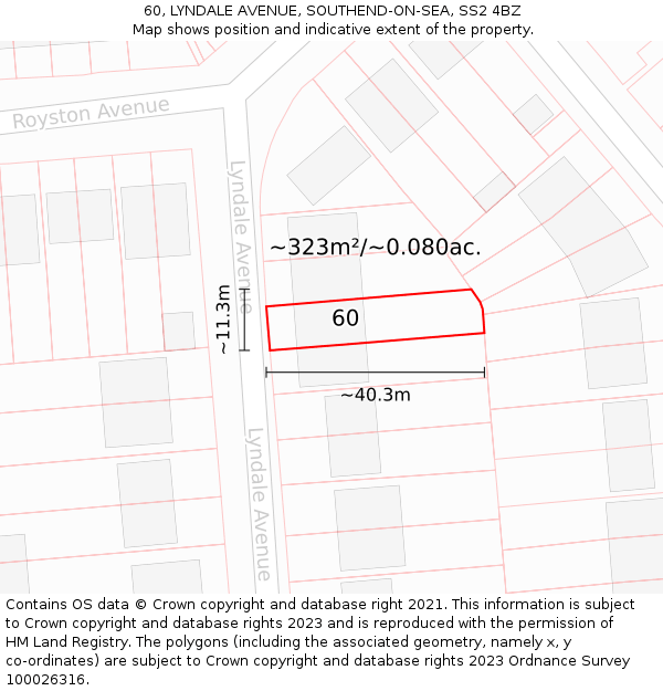 60, LYNDALE AVENUE, SOUTHEND-ON-SEA, SS2 4BZ: Plot and title map