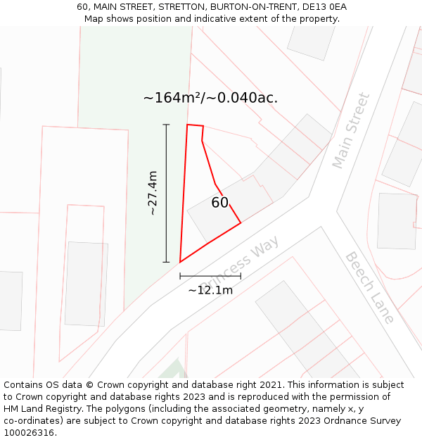 60, MAIN STREET, STRETTON, BURTON-ON-TRENT, DE13 0EA: Plot and title map