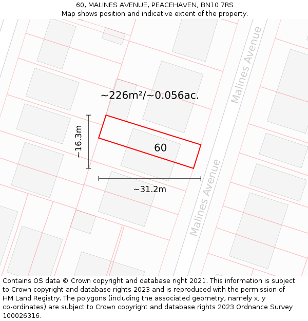 60, MALINES AVENUE, PEACEHAVEN, BN10 7RS: Plot and title map