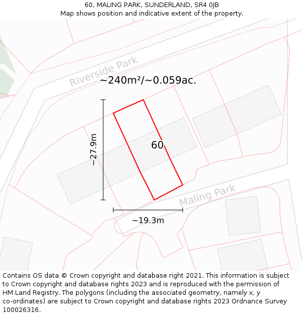 60, MALING PARK, SUNDERLAND, SR4 0JB: Plot and title map